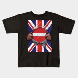 Latvia Flag Great Britain Flag Ripped - Gift for Latvian From Latvia Kids T-Shirt